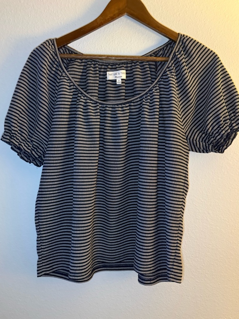 Madewell Navy and White Striped Short Sleeve Scoop Neck Tee